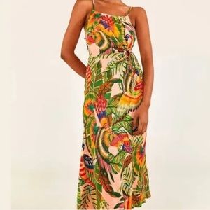 Farm Rio Macaw Leaves, midi length with cutout